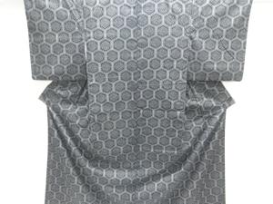 亀甲に抽象花模様織り出し着物アンサンブル